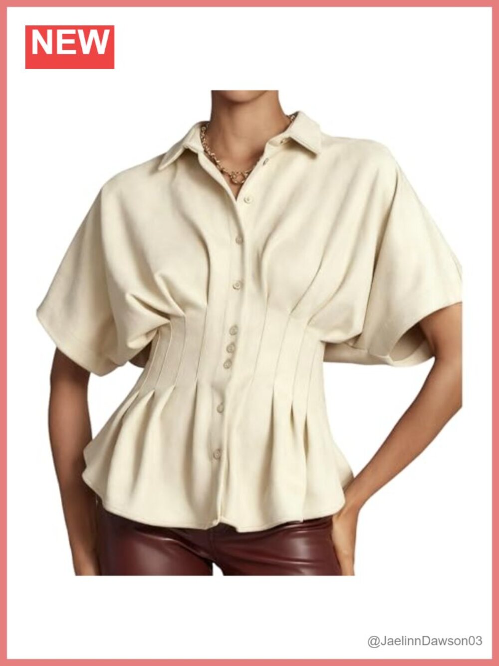 Faux Suede Button Down Peplum Top Short Sleeve Blouse